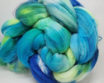 Polwarth/Silk Hand Dyed Roving: Sunlight on Waters