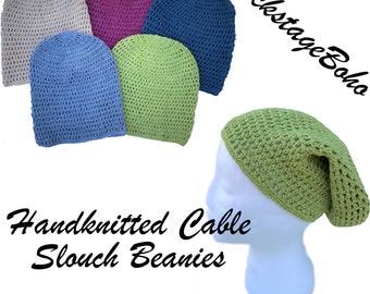 Slouch Beanie Hand Knitted / Wool Hat Festival unisex Cable Slouchy