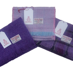 Harris Tweed Pure Wool Luxury Mens & Womens Fringed Scarf   Lilac/Black- Purple- Pink/Blue