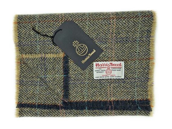 Harris Tweed Pure Wool Luxury Men Womens Fringed Scarf 150cm Orange Herringbone