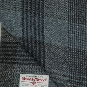 Authentic Harris Tweed Fabric Material For Craft Work  various sizes Available  ref. Black/GreyBlue