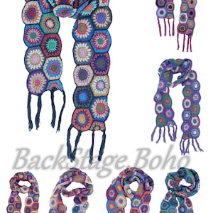 SCARF Fair Trade Boho Hand Knitted / Crochet Wool Festival Hippy Scarves 185cm.