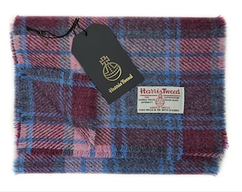 Harris Tweed Pure Wool Luxury Mens & Womens Fringed Scarf .. Wine/Pink/Blue