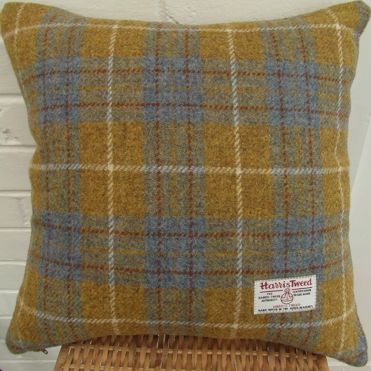 Authentic Harris Tweed Fabric Cushion Cover 100% wool -  16in x 16in & 18in x 18in  ref cc209 mustard