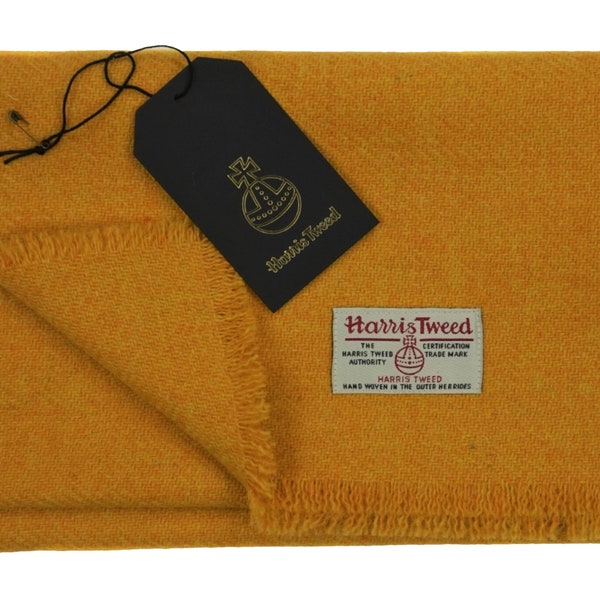 Harris Tweed Pure Wool Luxury Mens & Womens Fringed Scarf .. Mustard/Yellow