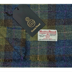 Harris Tweed Pure Wool Luxury Mens & Womens Fringed Scarf .. Blue/Sage