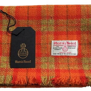 Harris Tweed Pure Wool Luxury Mens & Womens Fringed Scarf .. Orange Mix