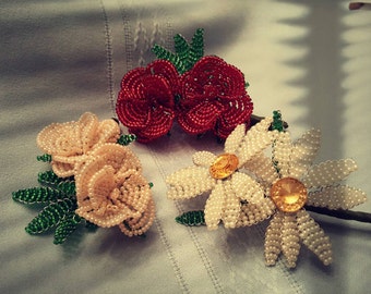 Beaded Flower Pin