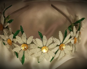 Beaded Daisy Flower Tiara Crown