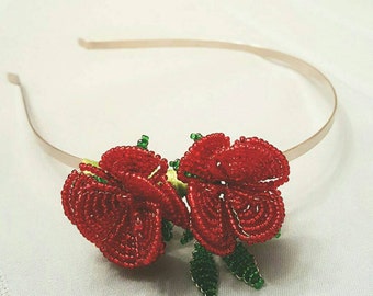 Beaded rose headband