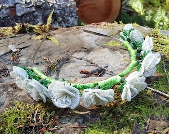 Ivory beaded rose tiara