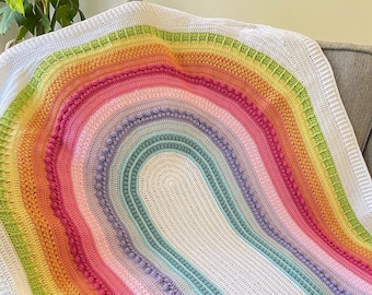 Instant Download pdf,Large Mixed Stitch Rainbow Blanket Crochet Pattern