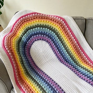 CROCHET PATTERN, Large/Child Size Rainbow Blanket Pattern, Crochet Bobble Stitch, Instant Download pdf