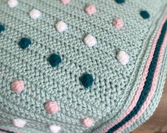 Bobble blanket, Baby Afghan, Nursery, Duck Egg, Pink, Unisex Crochet
