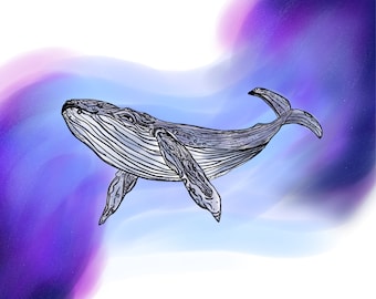 Stampa artistica di balena / Stampa di illustrazione originale