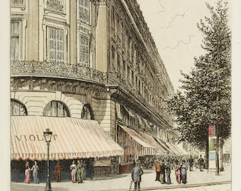 Vintage Paris Street Scene Art Print: Hand-Colored Lithograph
