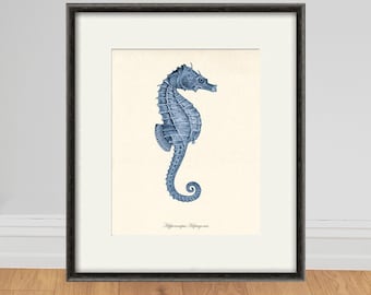 Vintage Seahorse Art Print, Antique Beach Decor