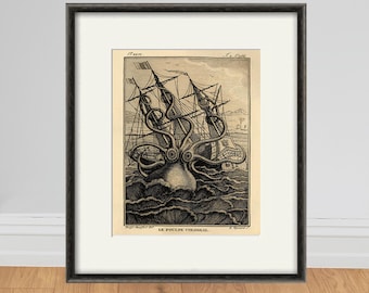 Antique Octopus Print: Vintage Nautical Victorian Wall Art