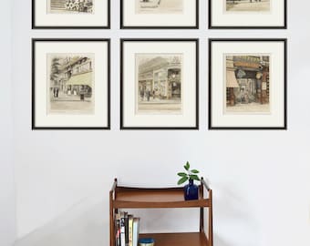Antique French Paris Street Scene Print: Victorian Home Decor Set of 6
