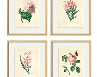 Antique botanical print Botanical art prints flower prints wall art flowers botanical poster antique wall art home decor wall art SET of 4