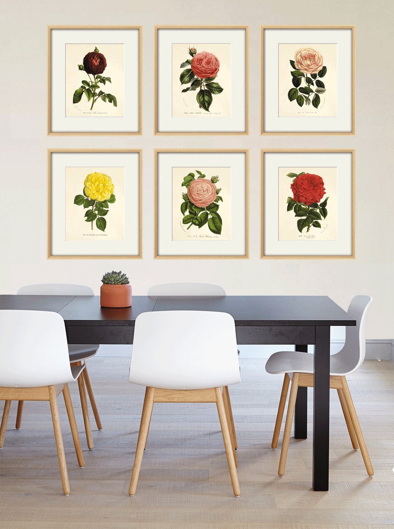 Red rose print antique flower art print antique wall art Flower decor botanical prints Garden print Victorian art French decor Cottage art image 5