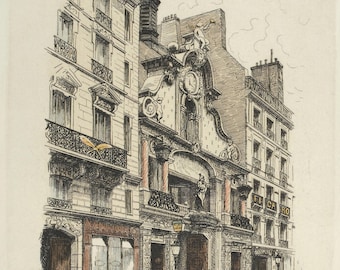 Vintage French Paris Street Scene Art Print - 1800s Lithograph
