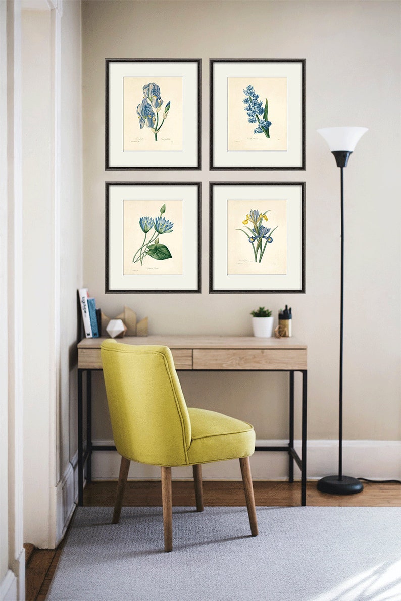 Blue Botanical Prints Vintage Flower Art Cottage Wall Art Victorian Print French Wall Art Antique Wall Art Flower Print Garden Art Print Art Collectibles Etchings Engravings