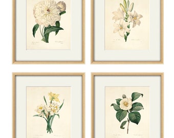 White botanical prints vintage flower art Cottage wall art Victorian print French wall art antique wall art Flower print Garden art print