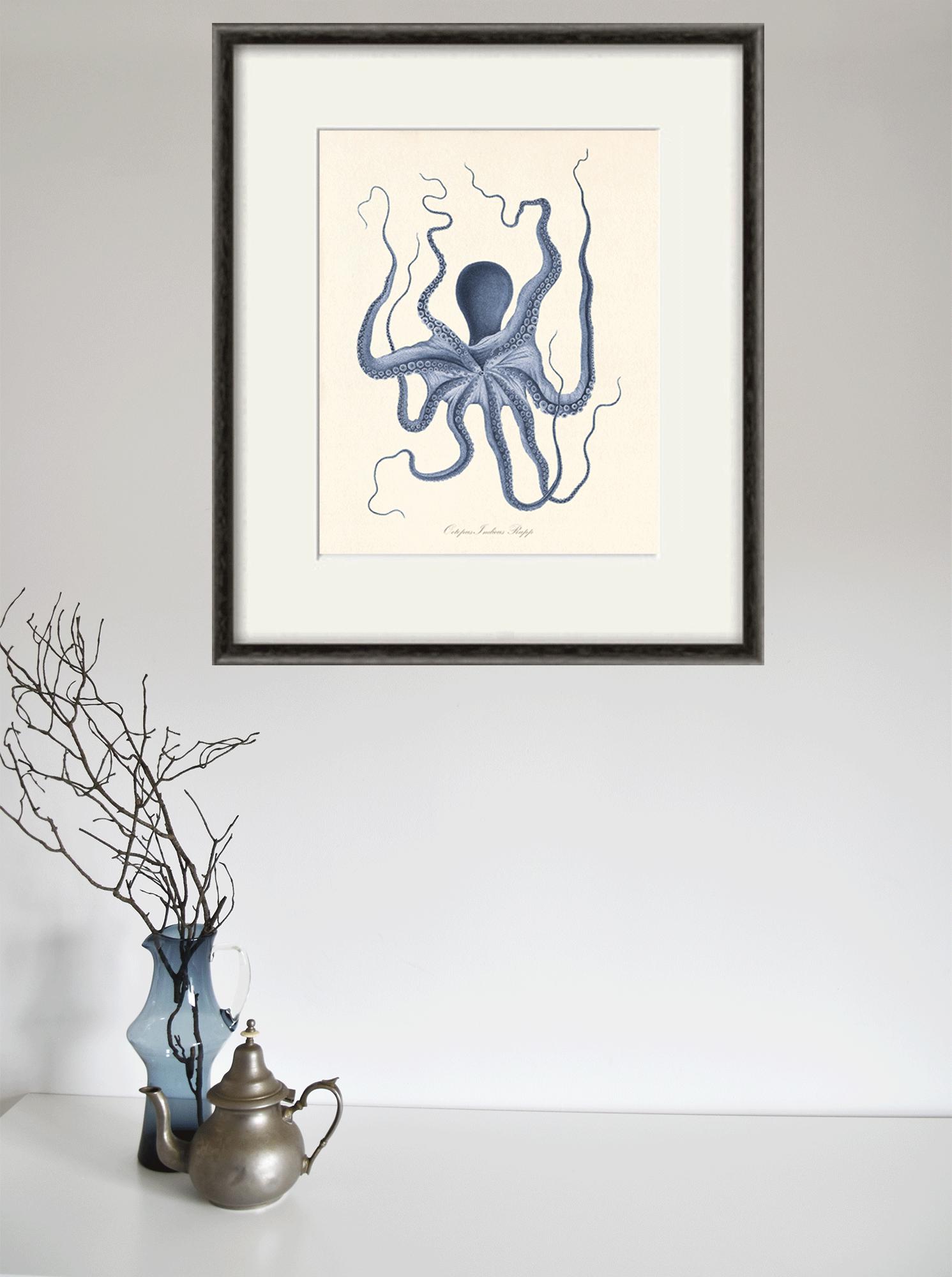 Stampa artistica da parete di polpo, pittura ad acquerello di