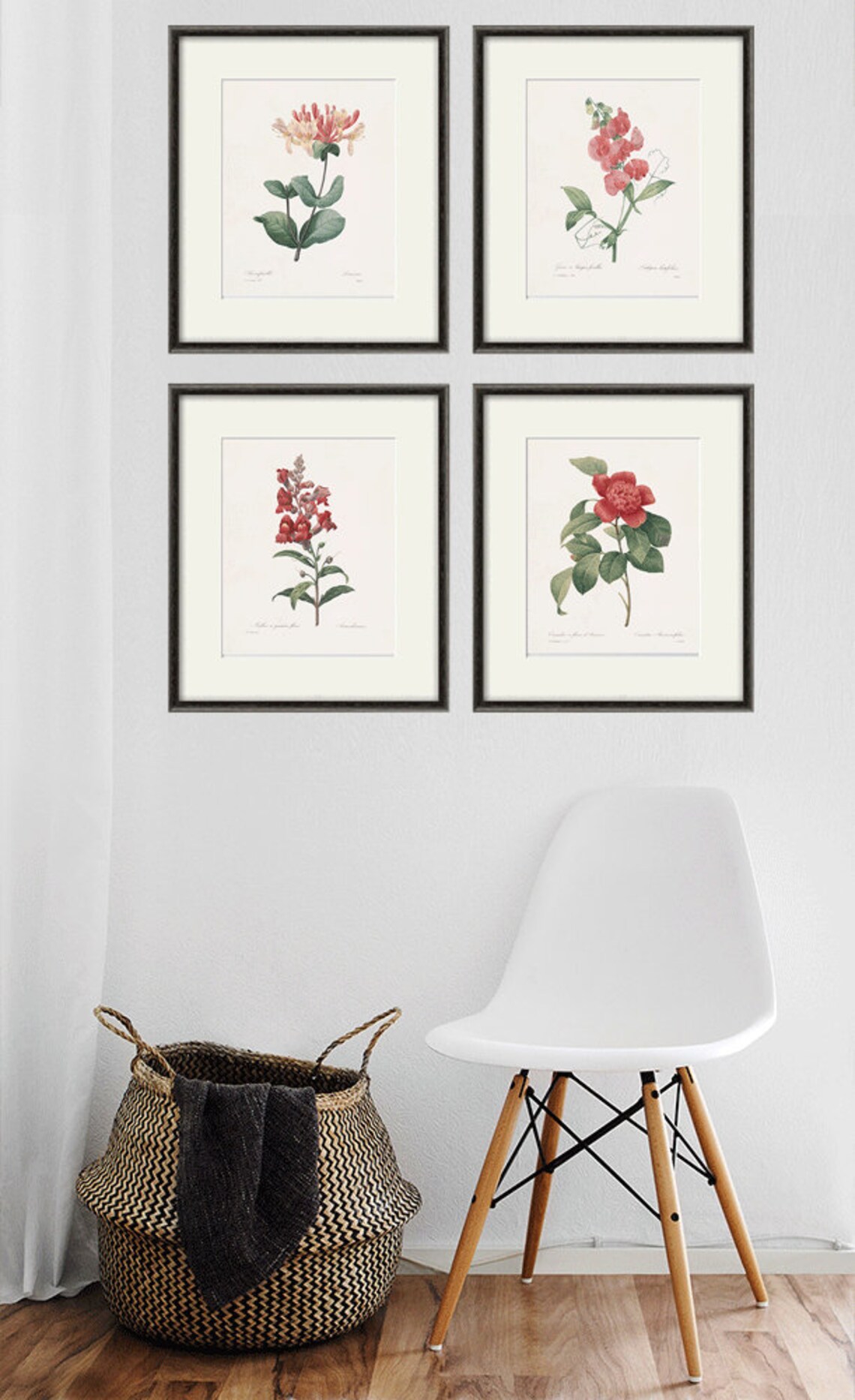 Botanical prints vintage red flower art print Cottage wall art | Etsy