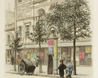 Impression d'art ancienne scène de rue de Paris, France : décoration murale victorienne