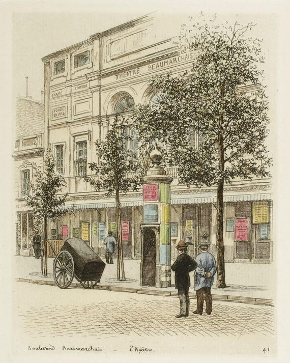 Antique French Paris Street Scene Art Print: Victorian Wall Decor