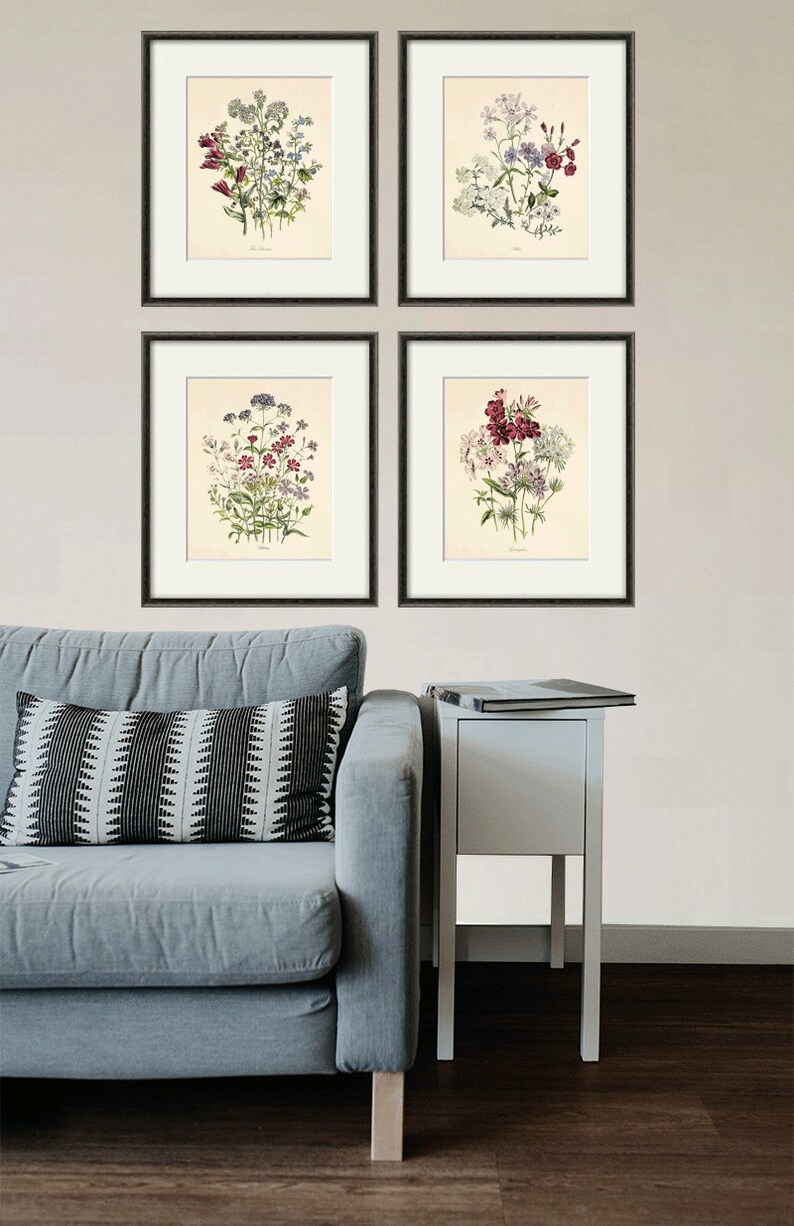 Antique Botanical Prints SET of 4 Botanical Art Prints Flower | Etsy
