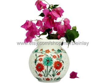 Red Flower Pot Marble Inlay Indoor Planter Pot