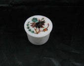 Wedding Gifts White Marble Floral Design Italian Inlay Pietra Dura Vintage jewellery box 2 quot round.