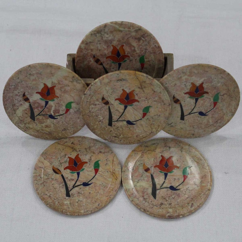 Marble inlay coaster set / Tea coasters hand made pietra dura Etsy