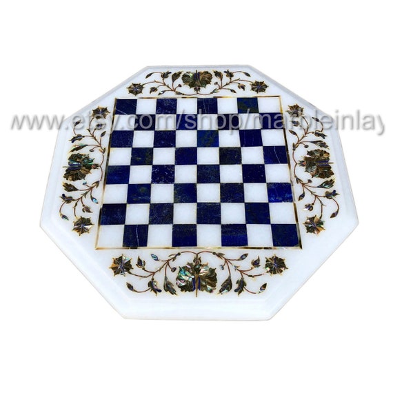 ラピスチェステーブル大理石の象眼細工のチェス盤とチェスセットゲーム
