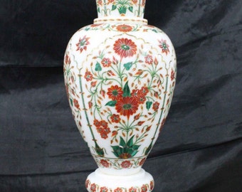 Flower vase marble inlay pietra dura antique art / stone inlaid flowers pot