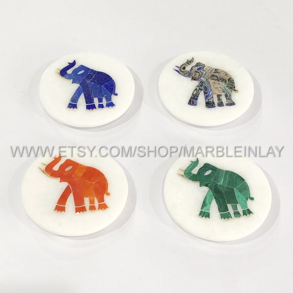 Éléphant en incrustation de marbre sous-verres