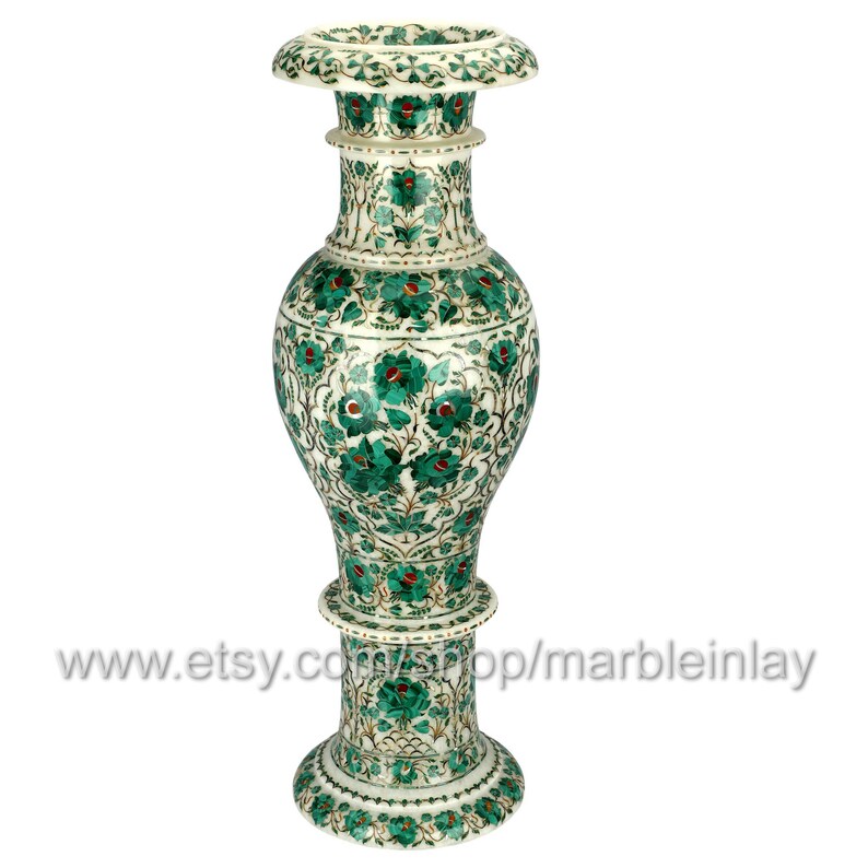 Blanco piso jarrón entrada decoración gran flor jarrón mármol inlay Malachite Porch Vase Decoración Housewarming Regalo imagen 3