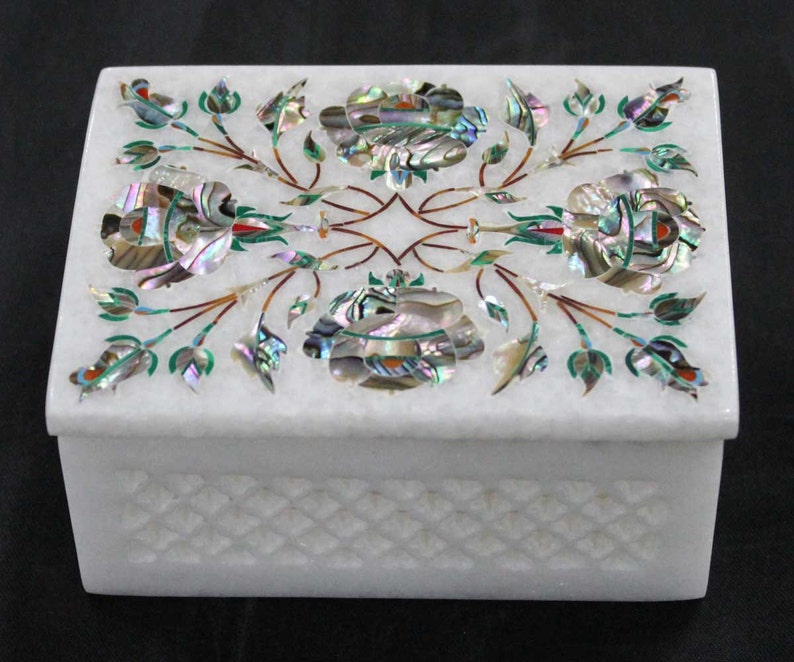 Marble Jewelry Boxes Handmade Rectangle Stone Inlay Ring Etsy
