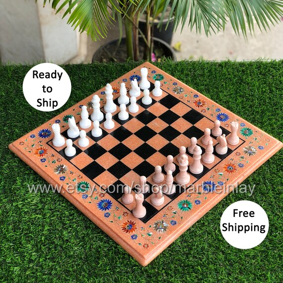 Handmade Marble Chess Board Game Unique Chess Board 16' x 16 And