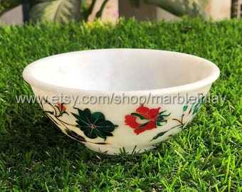 Dry Fruit Serving Bowl Marble Inlay Round Bowl for Home Decor