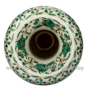 Blanco piso jarrón entrada decoración gran flor jarrón mármol inlay Malachite Porch Vase Decoración Housewarming Regalo imagen 9