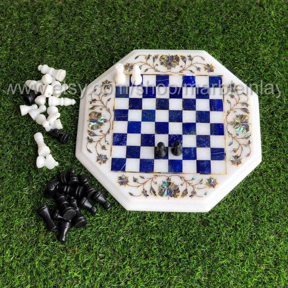 ラピスチェステーブル大理石の象眼細工のチェス盤とチェスセットゲーム