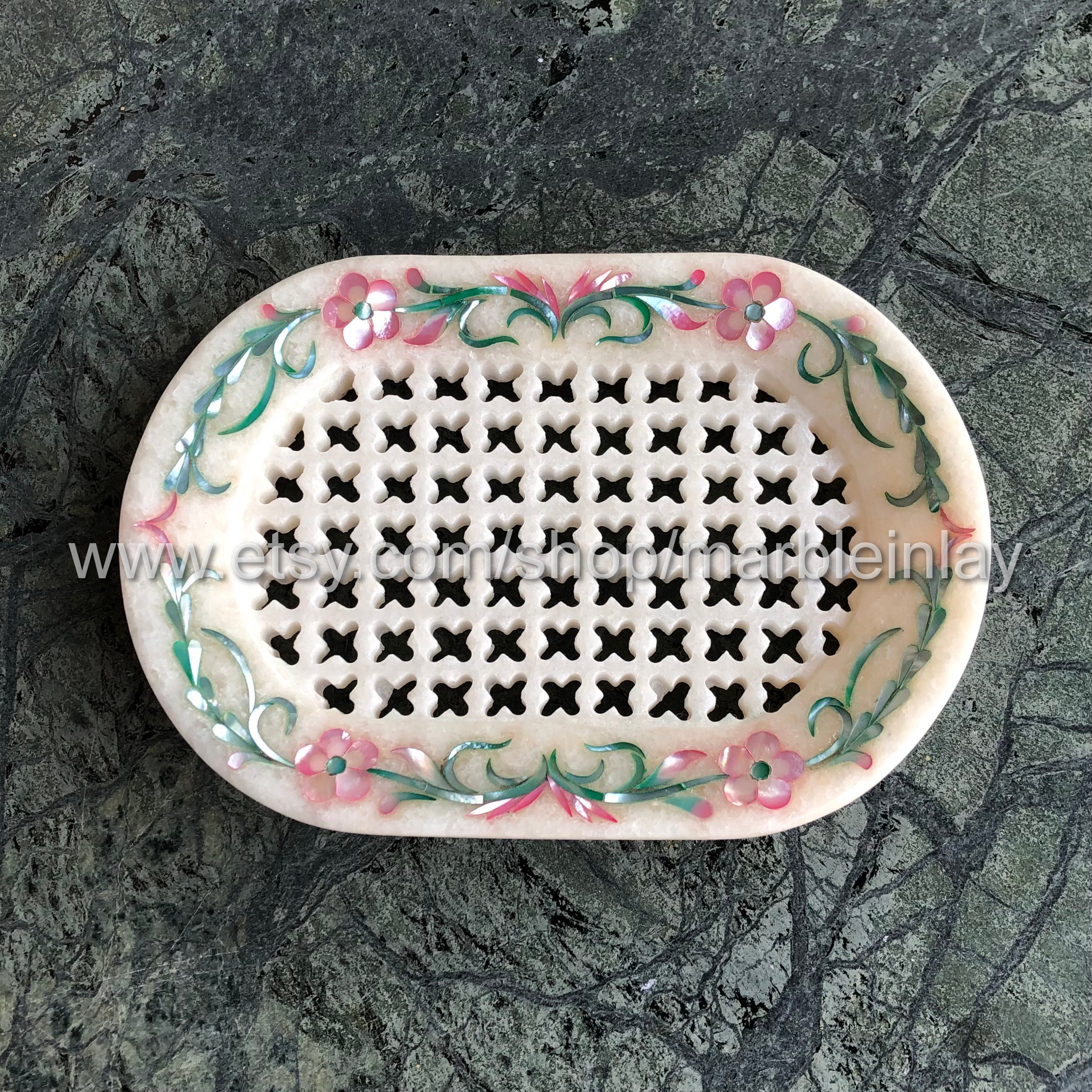Marble Soap Dish with Floral Design Stone Inlay Soap Holder Etsy