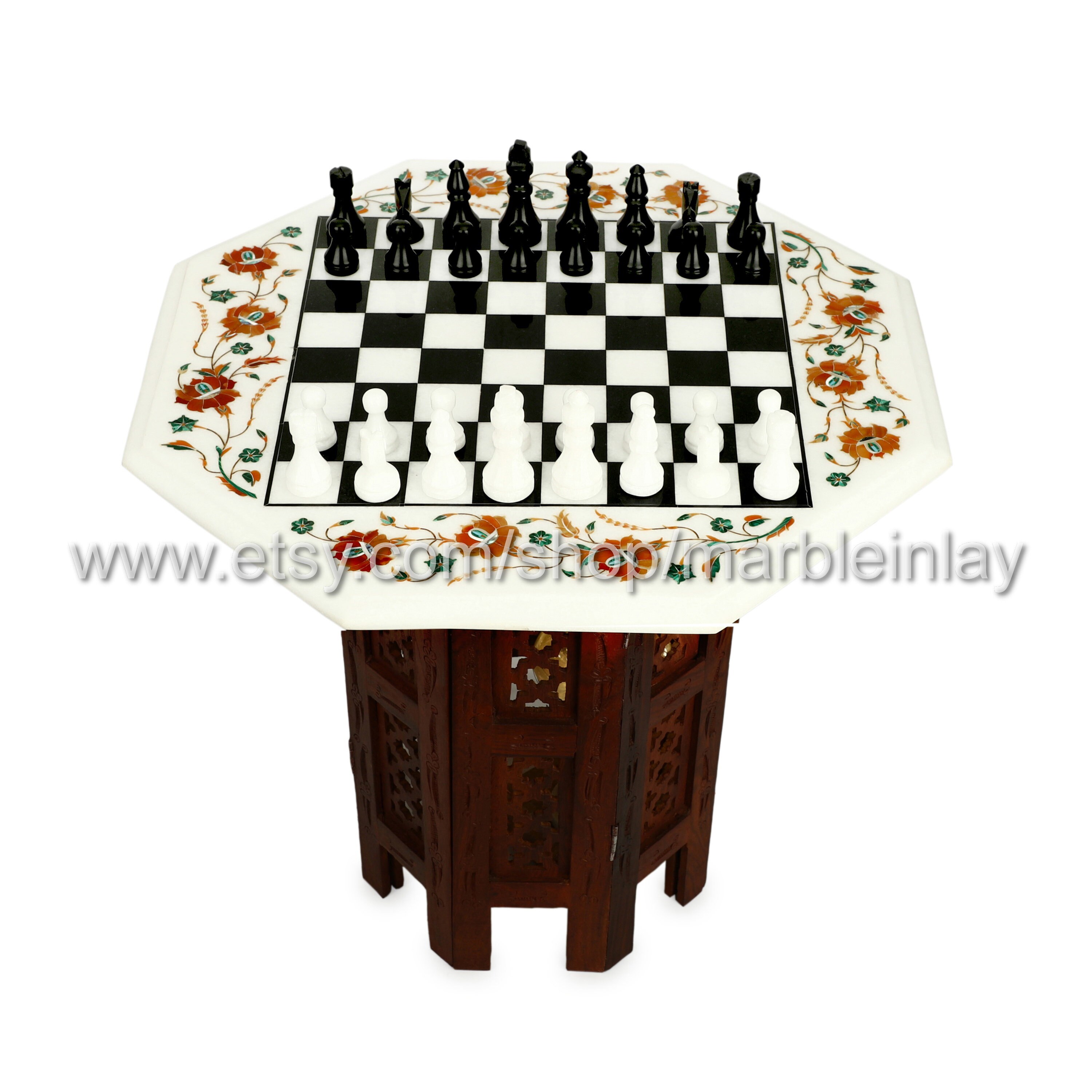 Marble Chess Table With Chess Set Handmade Board Games Etsy