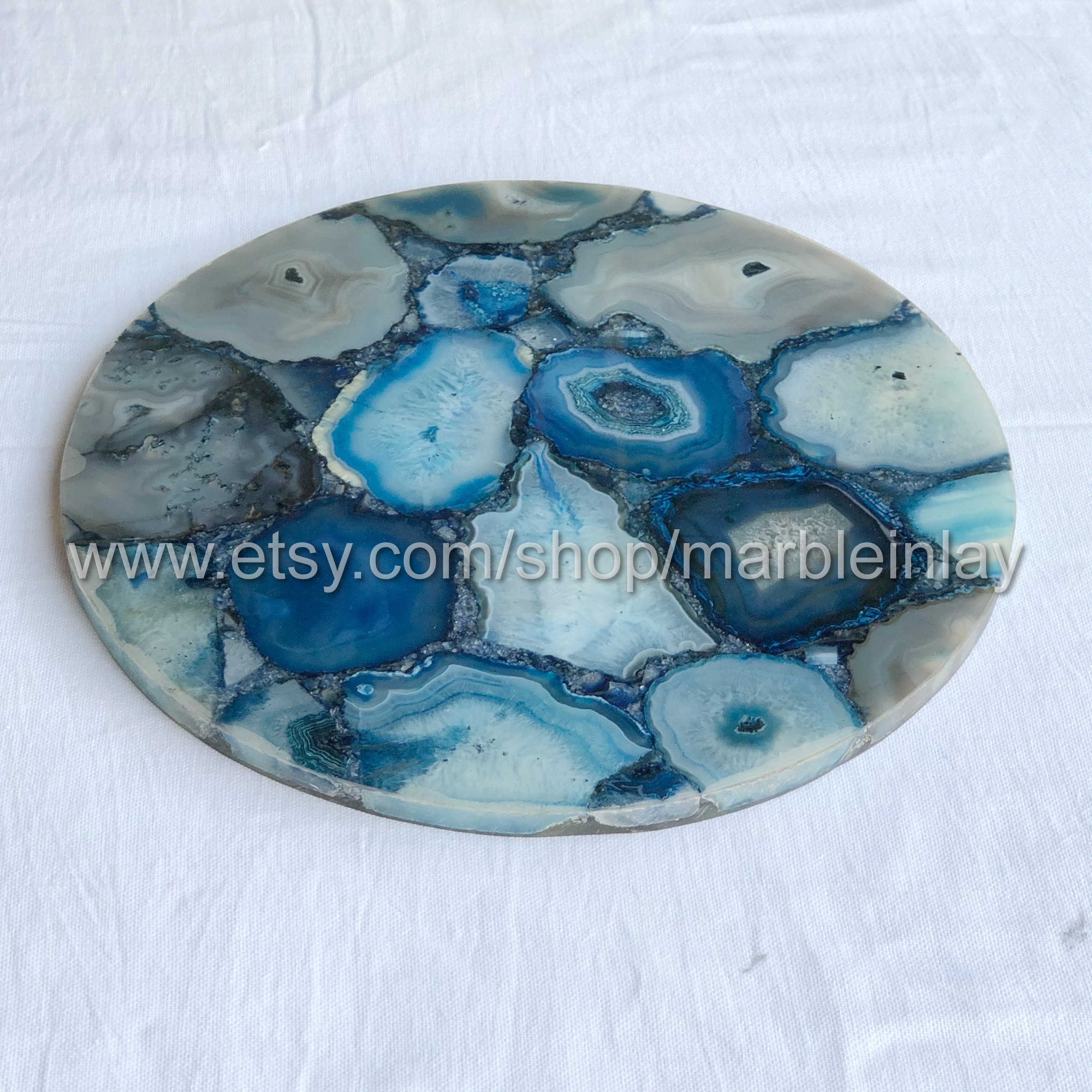 Round Agate Table Top Agate Side Table Blue Agate Table Top Etsy