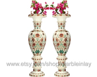 Large Marble Vases Inlay Floor vases Set of Two Rustic Porch Flower Vases New Home Decor Gift