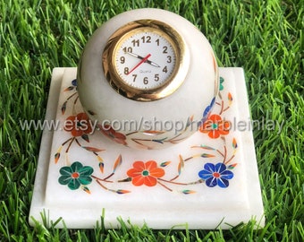 Ball Clock with Base Marble Inlay Table Clock Unique Clock for Office Desk Decor Living Room Decorative Gifts
